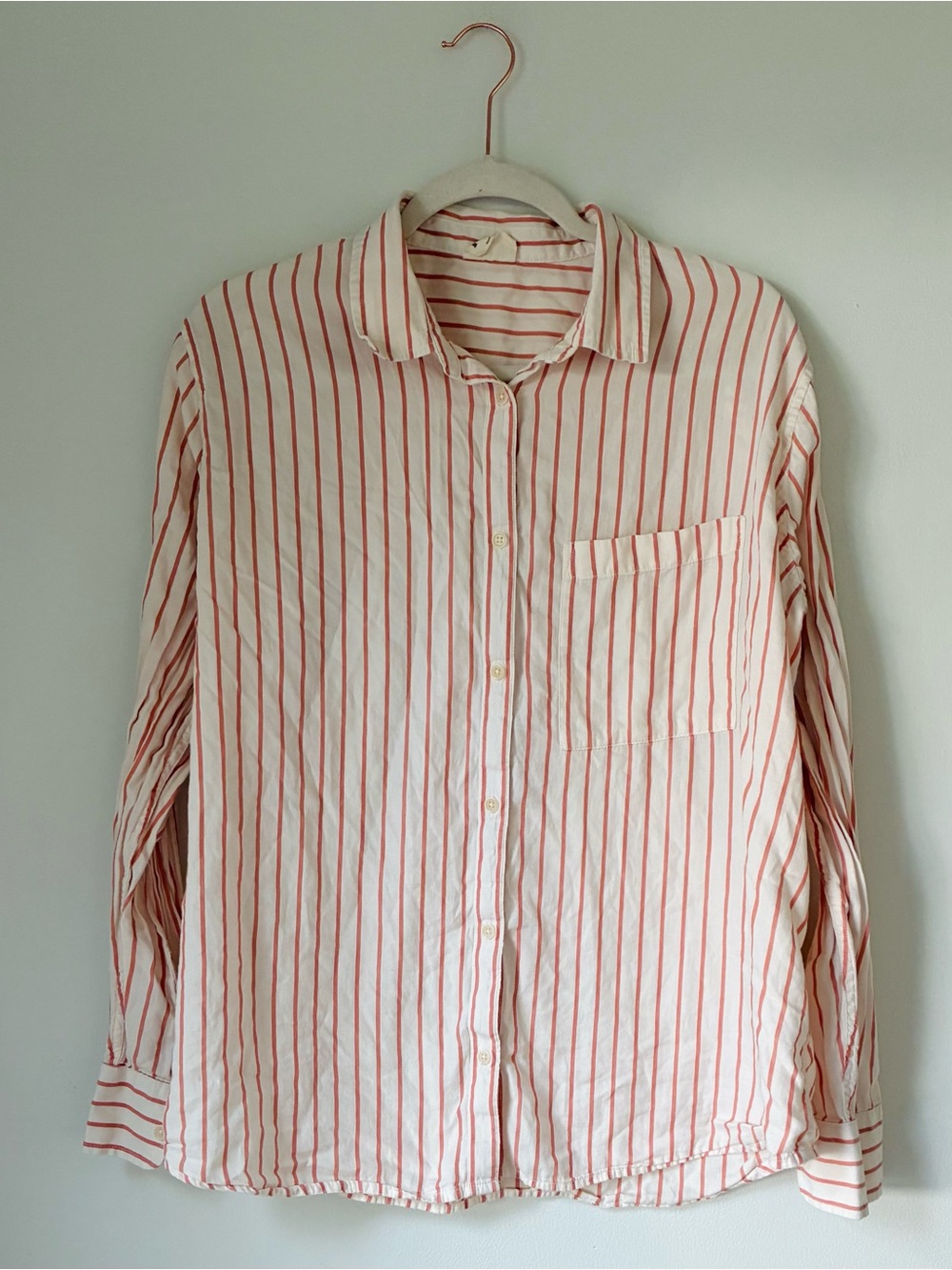 Pact Vertical Stripe Cotton Button Down Shirt Orange White Size XL